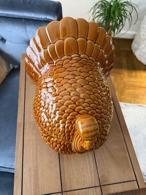 Glazed Ceramic Turkey Cookie Jar - Amber Brown